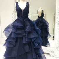 Navy prom dresses, poofy prom dresses, sexy party dresses, bridal party dresses, wedding reception dress,526 - Thumbnail 1