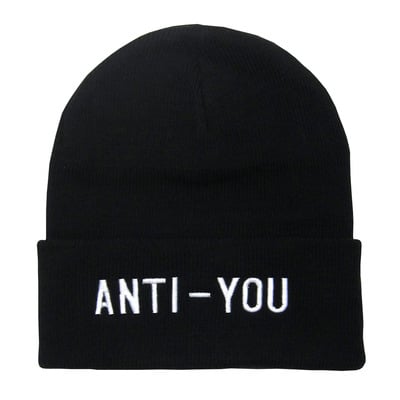 "anti-you" embroidered beanie