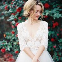 Robe De Mariee White Lace Wedding Dresses V Neck Half Sleeves Bride Dress Floor Length Beach Wedding Gowns Vestido Noiva,529 - Thumbnail 1