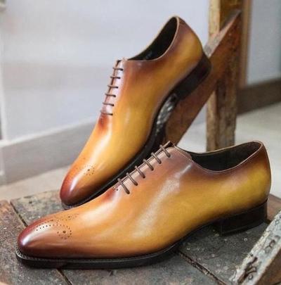 Hand Stitch Two Tone Derby Leather Shoes