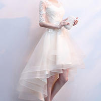 Champagne lace high low prom dress homecoming dress - Thumbnail 1