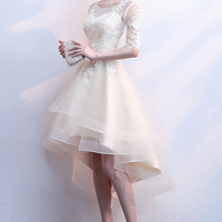 Champagne lace high low prom dress homecoming dress - Thumbnail 3