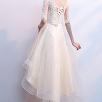 Champagne lace high low prom dress homecoming dress - Thumbnail 5