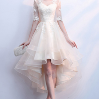 Champagne lace high low prom dress homecoming dress - Thumbnail 6