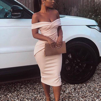 Elegant Chic Sheath Off the Shoulder Blush Satin Party Dresses,533 - Thumbnail 2