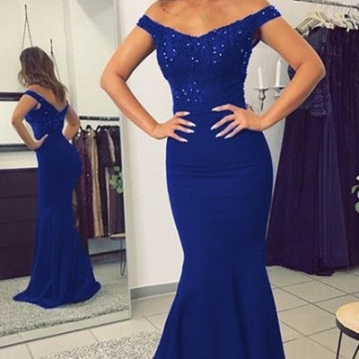 Off the shoulder royal blue long prom dress, fashion pageant dress, school party dress,534 - Thumbnail 3