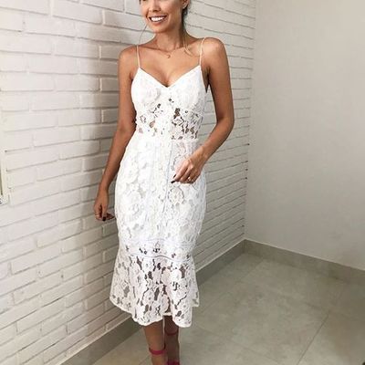 Mermaid tea length white lace party dresses,prom dresses,evening dresses,special occasion dresses,535 - Thumbnail 3