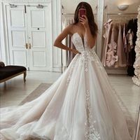 SP1533,Elegant Light Pink Tulle Applique Spaghetti Straps A line Wedding Dresses,Sleeveless Wedding Gown - Thumbnail 1