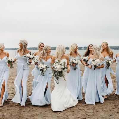 Sp1538,light blue spaghetti straps sheath chiffon full length bridesmaid dresses