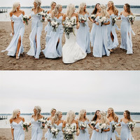 SP1538,Light Blue Spaghetti Straps Sheath Chiffon Full Length Bridesmaid Dresses - Thumbnail 1