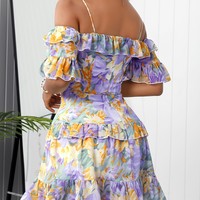 Women's Printed Sling Short Sleeve Dress - Thumbnail 2