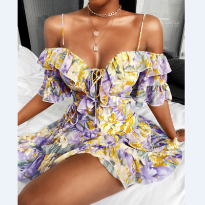 Women's Printed Sling Short Sleeve Dress