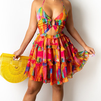 Fashion Sexy Sling Print High Waist Sleeveless Dress - Thumbnail 1