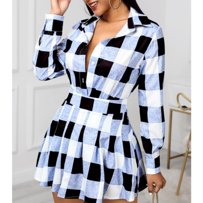 Design women's long sleeve check dress