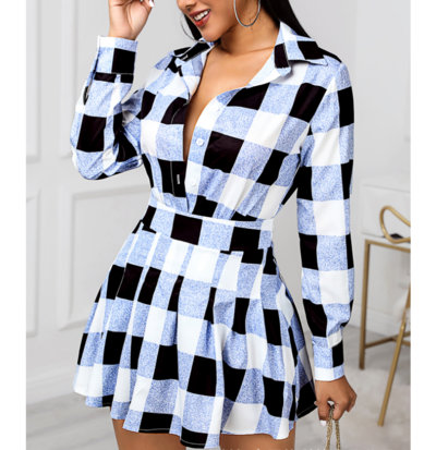 Design Women's Long Sleeve Check Dress