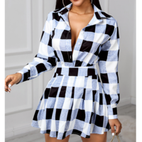 Design Women's Long Sleeve Check Dress - Thumbnail 1