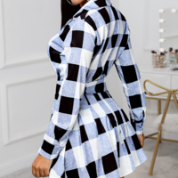 Design Women's Long Sleeve Check Dress - Thumbnail 2