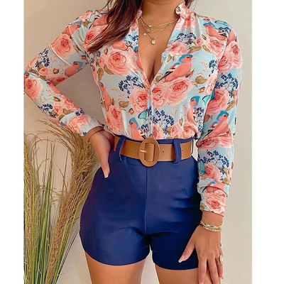 Long Sleeve Printing Temperament Cardigan Two-Piece Set