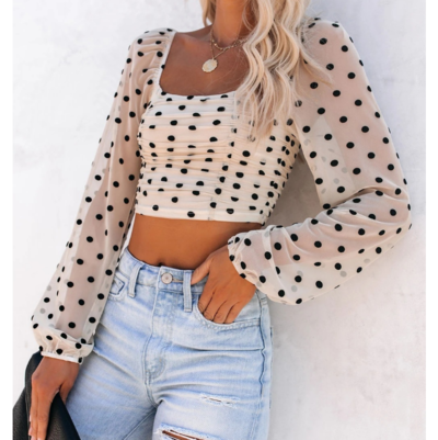 Stretch Mesh High Waist Long Sleeve Slim Top