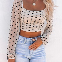 Stretch Mesh High Waist Long Sleeve Slim Top - Thumbnail 3