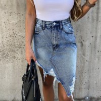 Casual Irregular Bag Hip Hole Denim Skirt - Thumbnail 1
