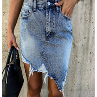 Casual Irregular Bag Hip Hole Denim Skirt - Thumbnail 2