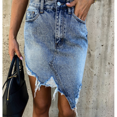 Casual irregular bag hip hole denim skirt