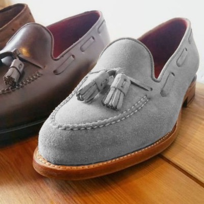 Antique grey cheap price tassels loafer,handmade suede party wear shoes