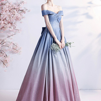 Stylish blue gradient long A line prom dress blue evening dress - Thumbnail 1