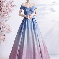 Stylish blue gradient long A line prom dress blue evening dress - Thumbnail 2