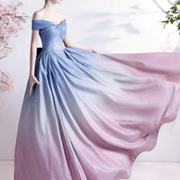 Stylish blue gradient long A line prom dress blue evening dress - Thumbnail 3