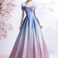 Stylish blue gradient long A line prom dress blue evening dress - Thumbnail 4