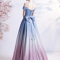 Stylish blue gradient long A line prom dress blue evening dress - Thumbnail 5