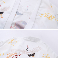 Crane print cardigan jacket men's and women's kimono sun protection cloak - Thumbnail 3