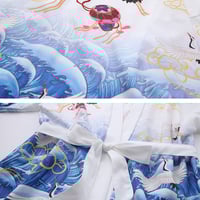 Crane print cardigan jacket men's and women's kimono sun protection cloak - Thumbnail 4