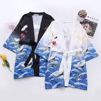 Crane print cardigan jacket men's and women's kimono sun protection cloak - Thumbnail 6
