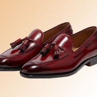 Best Handmde Stylish Burgundy Tone Leather Loafer Slips On Tassels Formal Shoes - Thumbnail 1