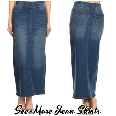 Classic comfort vintage wash denim long skirt - Thumbnail 4