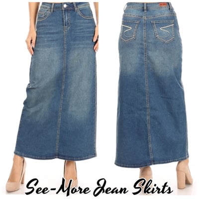 Kristy long vintage wash denim skirt