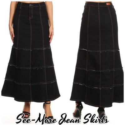 ZOEY TIERED LONG BLACK DENIM SKIRT
