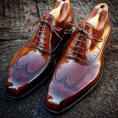 Hot sale men's handmade wing tip brogue brown leather shoes, custom made dress men shoes - Thumbnail 3