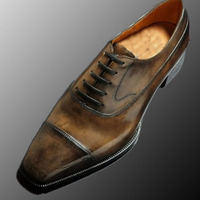 Classic Rust Brown Leather Cap Toe Lace Up Christmas Shoes - Thumbnail 1