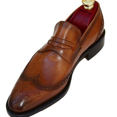 Classic two tone wingtip brogue leather shoes,handmade moccasin formal men shoes - Thumbnail 5