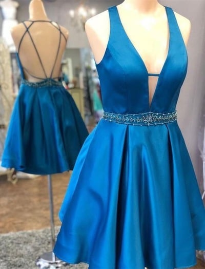 V Neck Short Homecoming Dresses Criss Cross