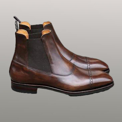 Handmade oxford balmoral chelsea brown leather ankle high captoe design handsome look men boot - Thumbnail 2