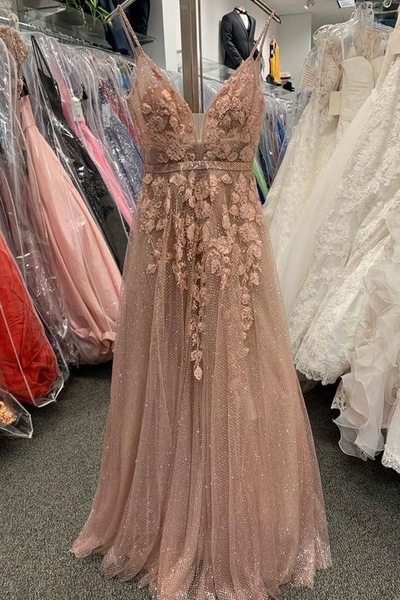 Spaghetti Straps Prom Dresses with Appliques