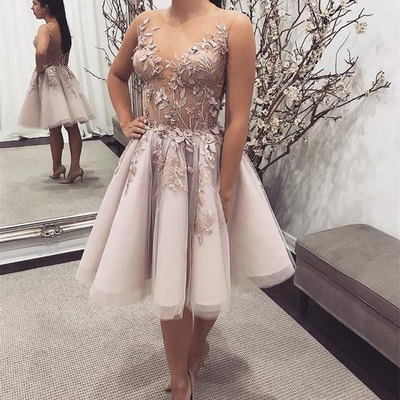 Knee length homecoming dresses with appliques - Thumbnail 4