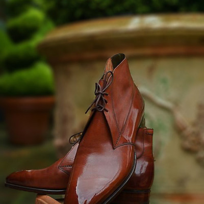 Men decent brown chukka handmade leather lace up fashion boot