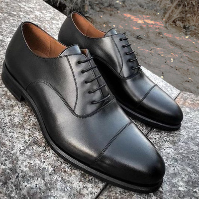 Handmade men gentelman stylish black leather formal lace up shoes - Thumbnail 4