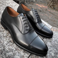 Handmade Men Gentelman Stylish Black Leather Formal Lace Up Shoes - Thumbnail 1